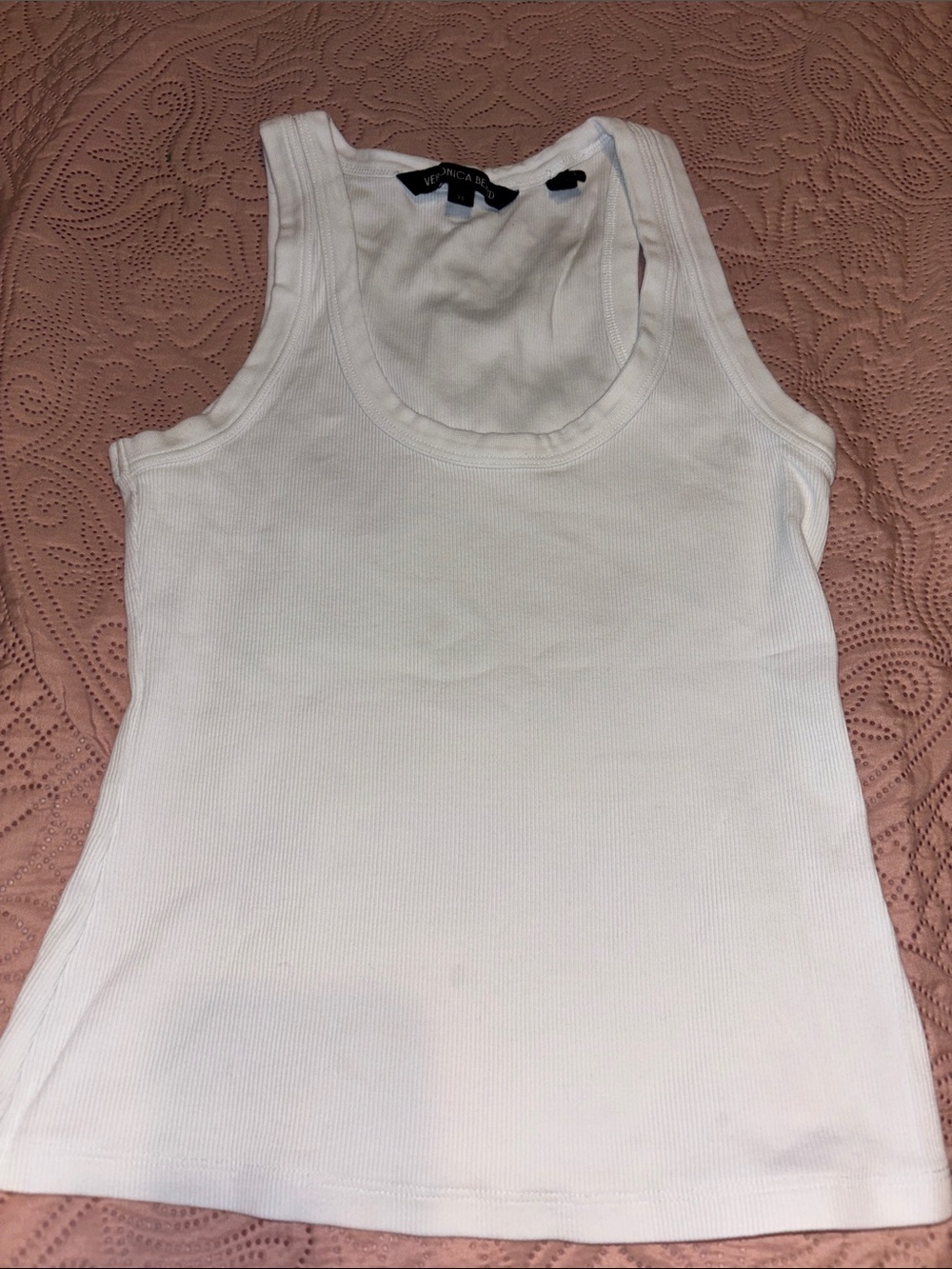 Veronica Beard Cream Ribbed Scoop Neck Tank